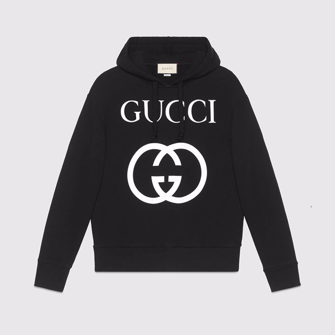 gucci archival inter‑g graphic cotton fleece hoodie